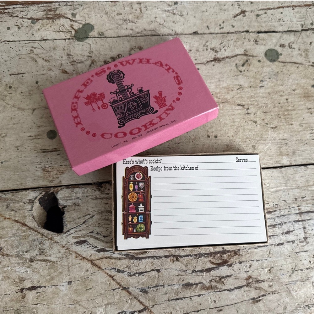 Vintage Recipe Cards Pink Box Here's What's Cookin Hutch Graphics Current Inc